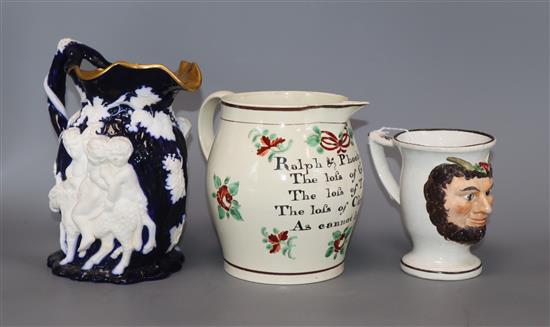 A Phoebe Featherston creamware jug and two others